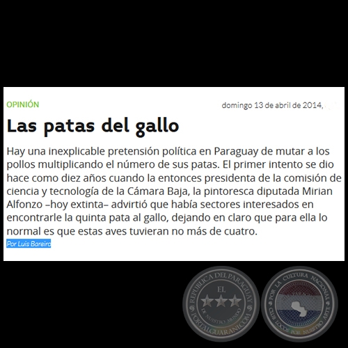 LAS PATAS DEL GALLO - Por LUIS BAREIRO - Domingo, 13 de Abril de 2014